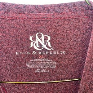 ROCK & REPUBLIC - graphic logo, heathered red/black tee, XL